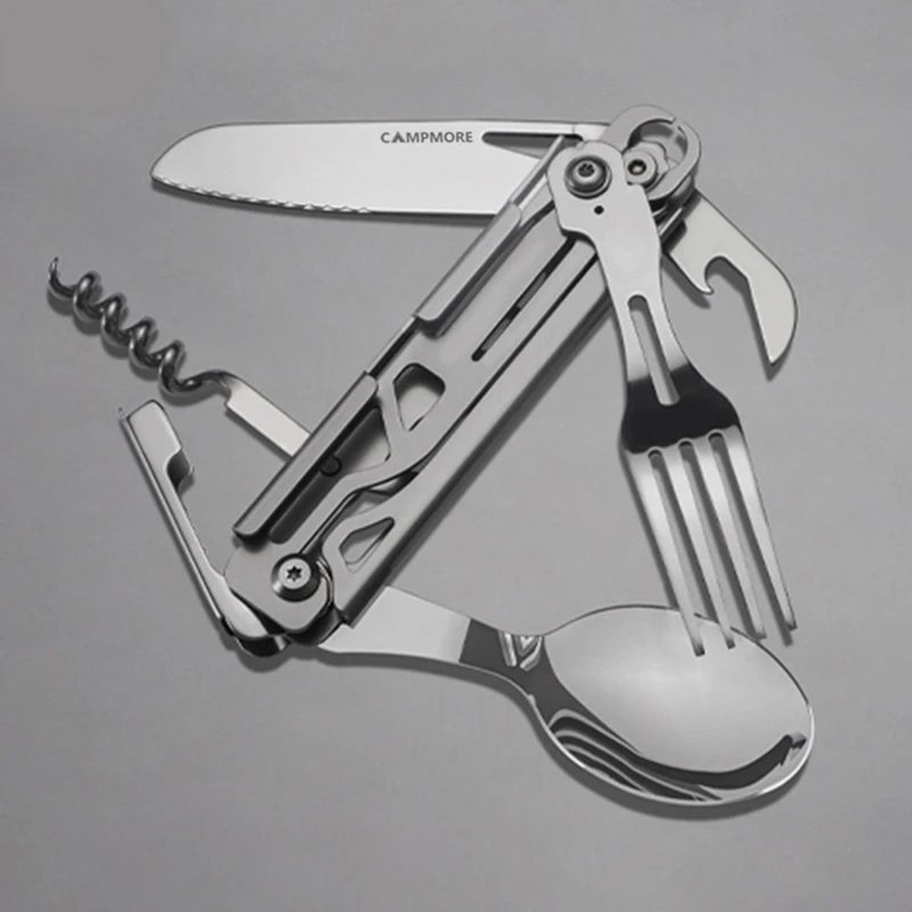 Portable Stainless Steel Camping Cutlery Set Knife Fork Spoon Opener Foldable Outdoor Equipment 5