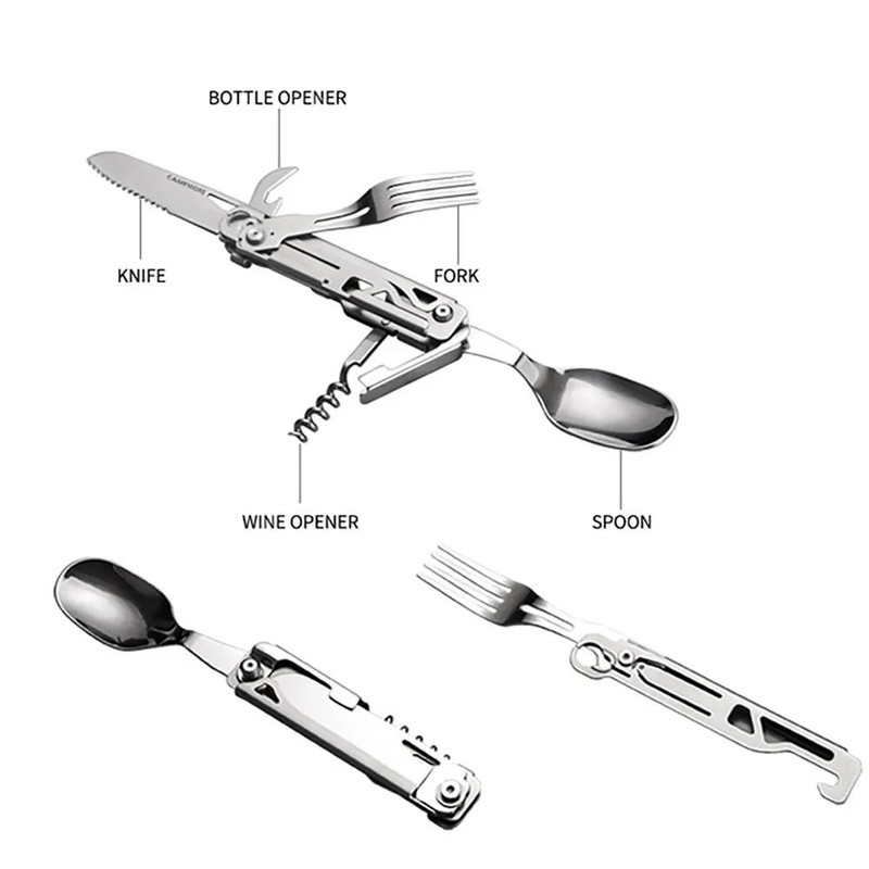 Portable Stainless Steel Camping Cutlery Set Knife Fork Spoon Opener Foldable Outdoor Equipment 3