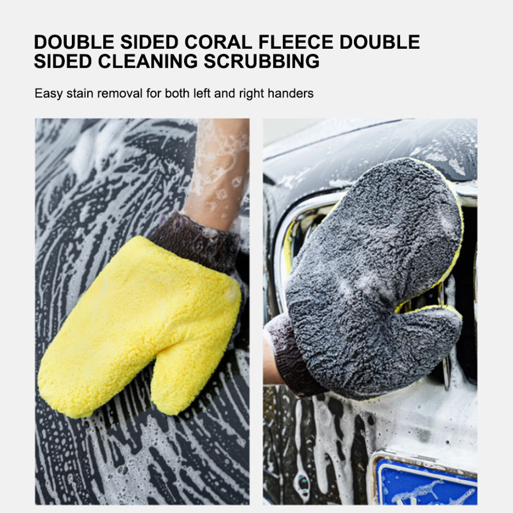 Double-Sided Coral Fleece Car Wash Glove, Scratch-Free Auto Cleaning Mitt for Windows, Paint & Glass Care