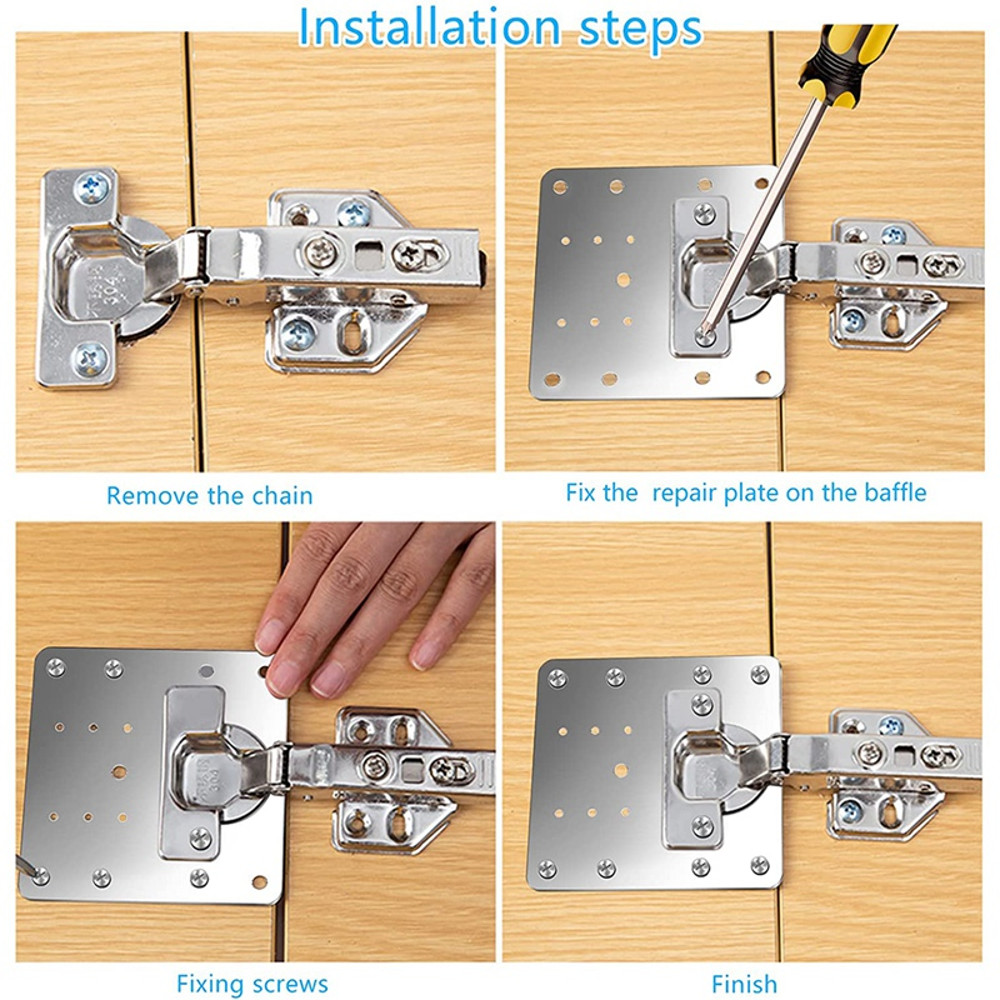 Kitchen Cabinet Hinge Repair Plate Kit Durable Fixing Brace Brackets With Flat Mounting Holes For C 4