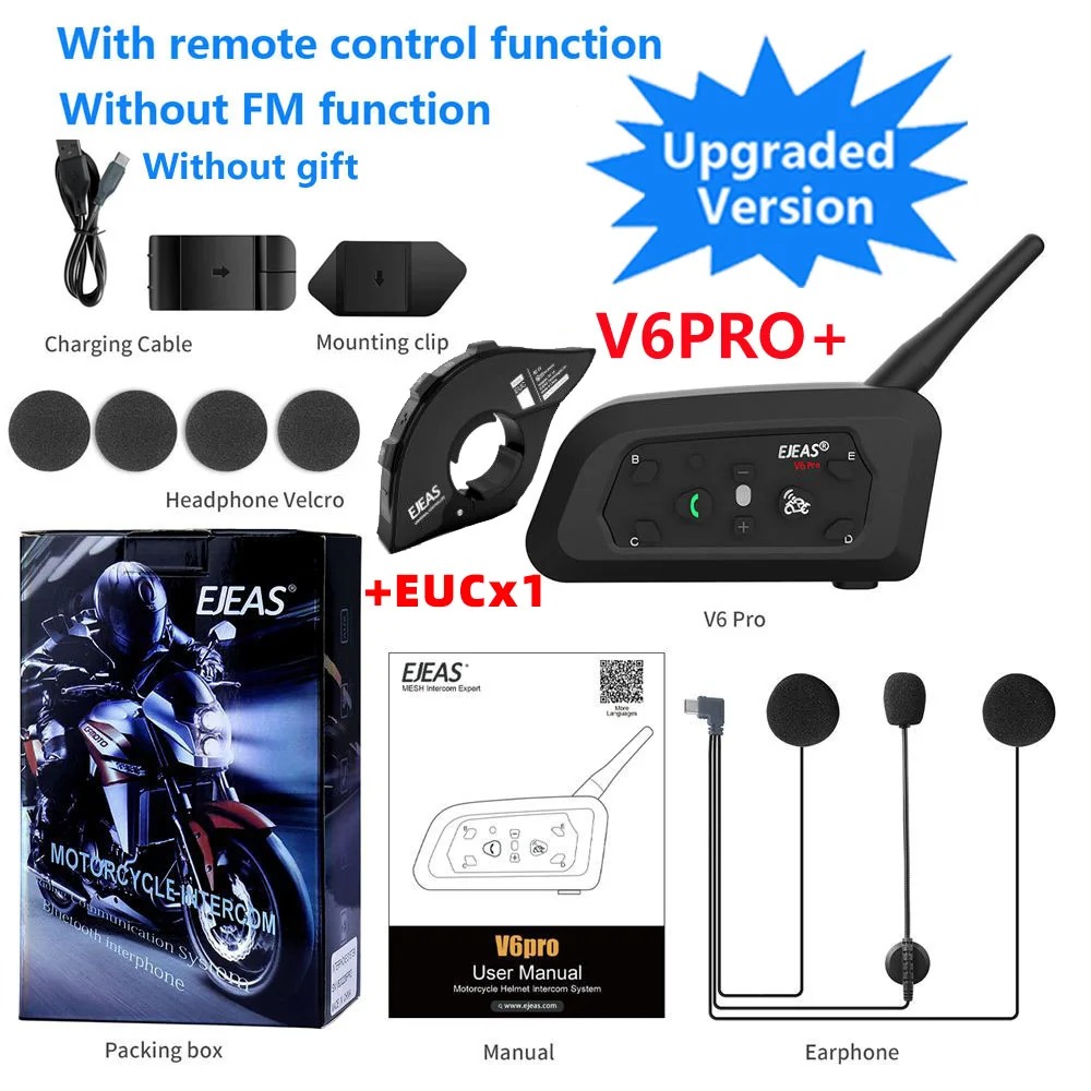 V6 PRO Motorcycle Helmet Bluetooth Intercom 6 Rider 800m Range IP67 Waterproof Walkie Talkie 5