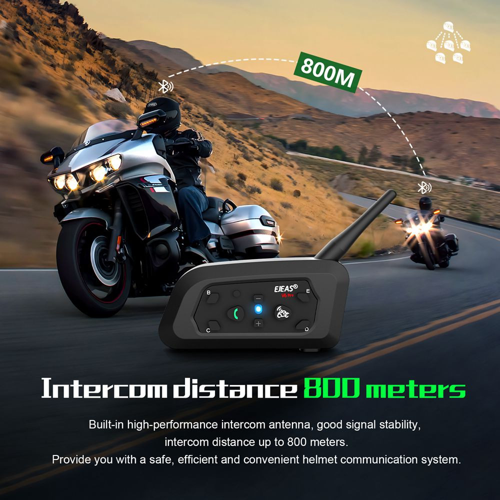 V6 PRO Motorcycle Helmet Bluetooth Intercom 6 Rider 800m Range IP67 Waterproof Walkie Talkie 2