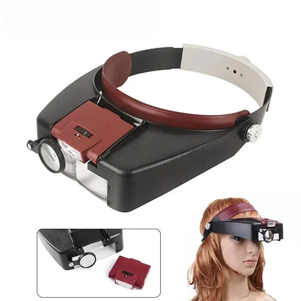 LED Headband Magnifier Glasses Adjustable Optivisor Loupe For Reading Crafts  Repair With Bright Du 0