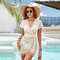 Elegant White Lace Swim Cover Up Dress Sexy VNeck Long Beach Pareo Bikini Robe Tunic For Women 0