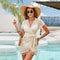 Elegant White Lace Swim Cover Up Dress Sexy VNeck Long Beach Pareo Bikini Robe Tunic For Women 2