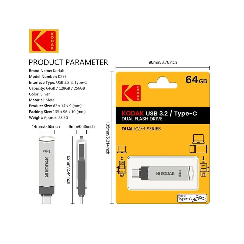 KODAK USB Type C Flash Drive  HighSpeed Dual Memory Stick For Smartphone  Laptop 5