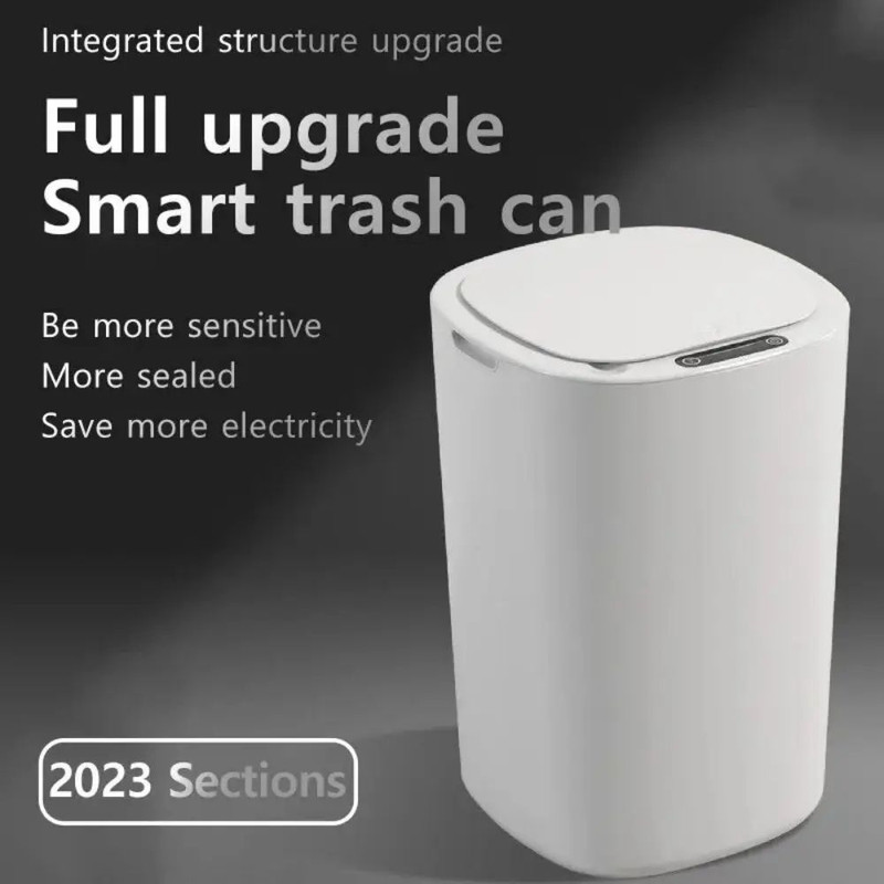 Automatic Smart Sensing Trash Can Electric Touchless White Waste Bin Waterproof For Kitchen  Bathro 0