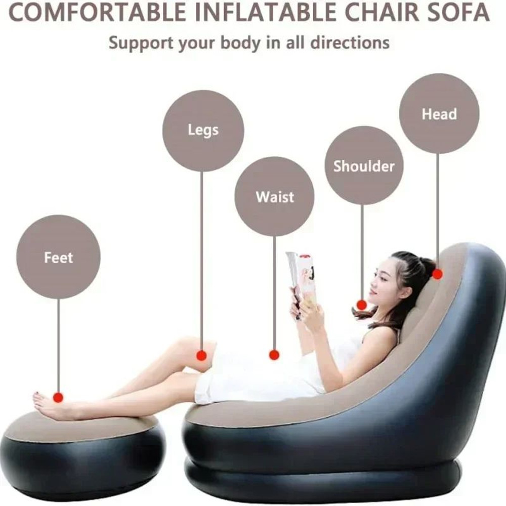 Inflatable Foldable Recliner Lazy Couch Sofa With Stirrups Flocked Velvet Outdoor Sofa Bed Comforta 6