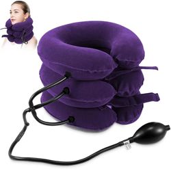 inflatable cervical neck traction device for chronic neck & shoulder pain relief, adjustable neck stretcher collar