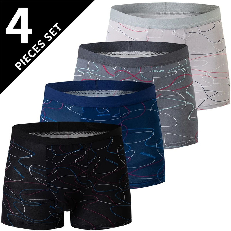 4Piece Men Fashion Print Mix And Match Underwear Comfortable Breathable Beach Shorts For Teenager 3