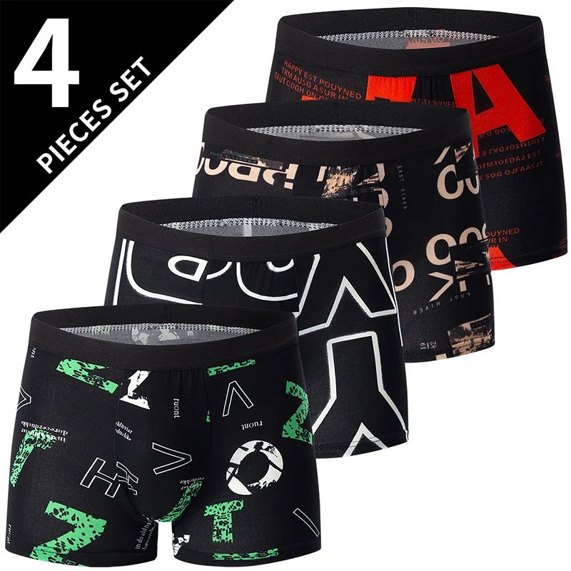 4Piece Men Fashion Print Mix And Match Underwear Comfortable Breathable Beach Shorts For Teenager 8