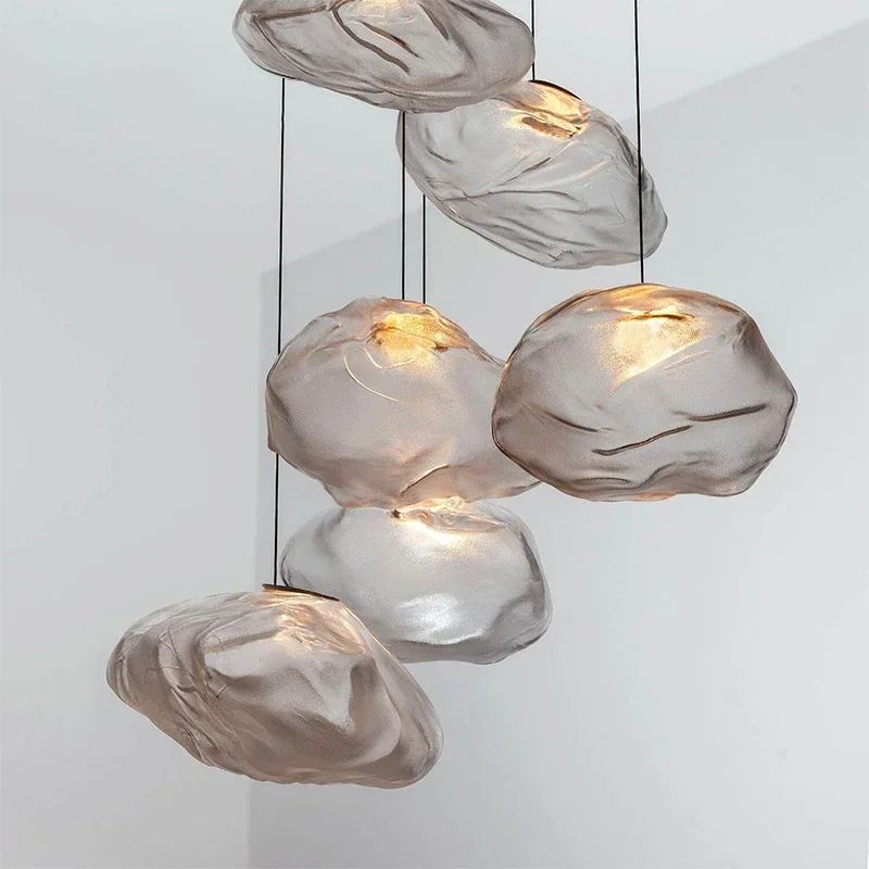 Modern Cloud Design Smoky Grey Glass Pendant Light Handcrafted Blown Glass Hanging Lamp For Living 1