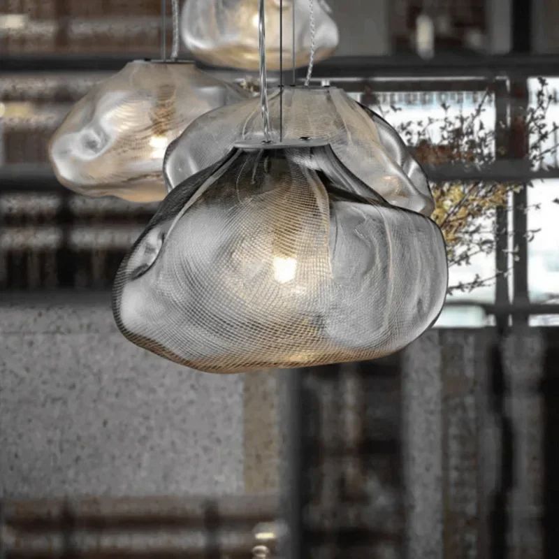 Modern Cloud Design Smoky Grey Glass Pendant Light Handcrafted Blown Glass Hanging Lamp For Living 2