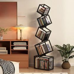 modern rotating bookshelf, multi-tier shelf organizer for childrens books, magazines & home storage