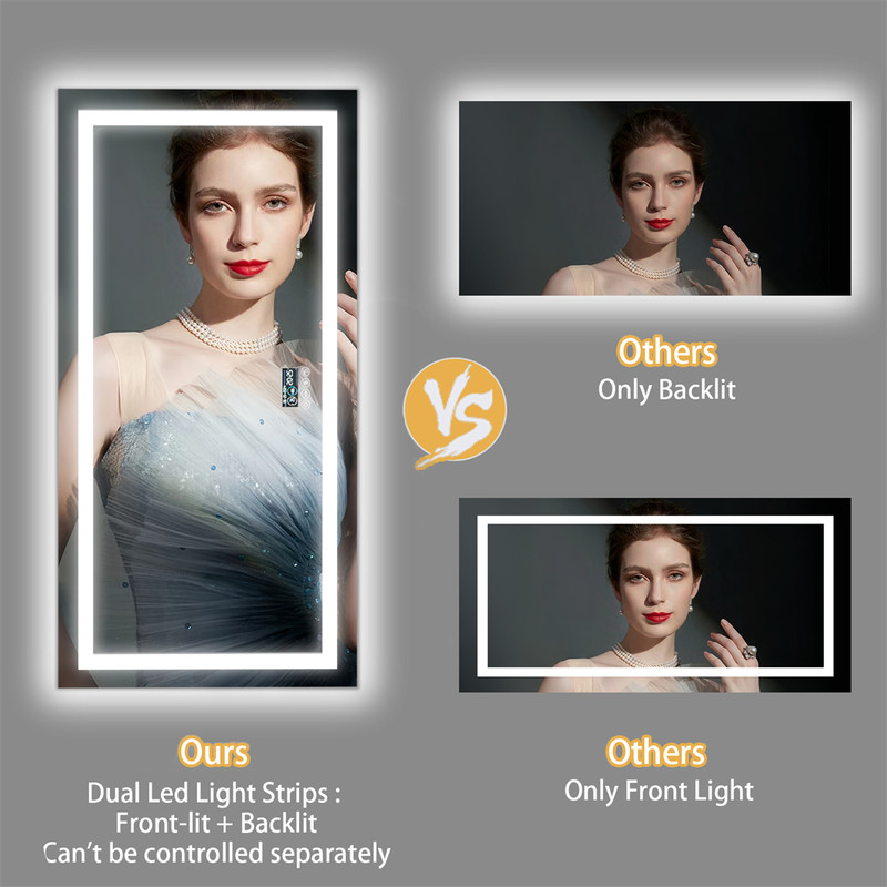 Modern LED Bathroom Mirror Wall Mounted Smart Vanity Mirror With Bluetooth Digital Clock AntiFog T 3