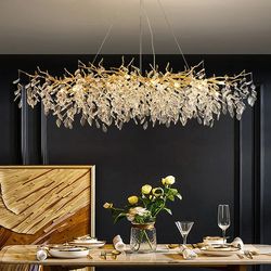 luxury gold crystal led chandelier, elegant ceiling light for living room, dining & bedroom