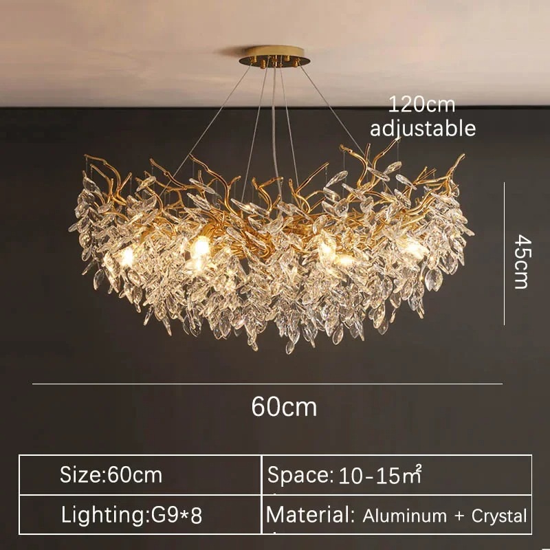 Luxury Gold Crystal LED Chandelier Elegant Ceiling Light For Living Room Dining Bedroom 7