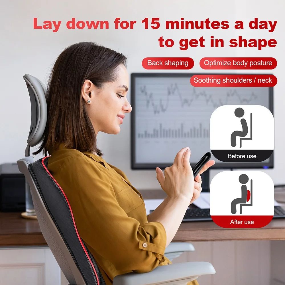 Shoulder Neck Back Massager Pillow Shiatsu Kneading Trapezius Massage With Cervical Traction For Ca 5