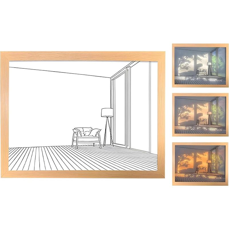 Decorative LED Light Painting USB Plug Dimmable Wall Artwork Table Lamp Wooden Photo Night Gift 9