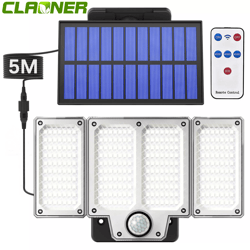 solar wall light with remote, led garden security flood lamp indoors & outdoors