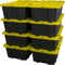 Snap Lid Storage Bin Durable Black Plastic Tote Boxes Stackable Garage Workshop Containers 0
