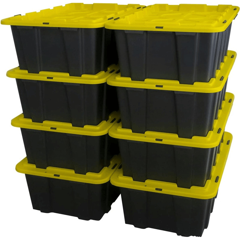 Snap Lid Storage Bin Durable Black Plastic Tote Boxes Stackable Garage Workshop Containers 0