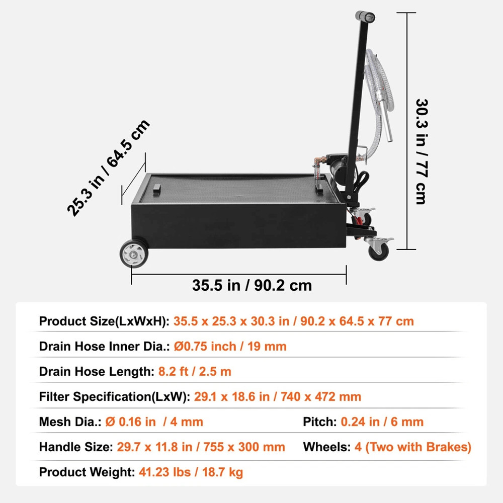 Low Profile Oil Drain Pan With Electric Pump  Swivel Casters Professional Fluid Disposal Cart 6