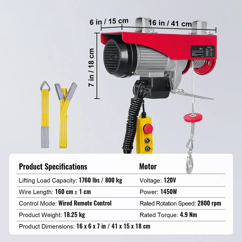 Electric Hoist Crane Winch Wired Remote Ceiling Mounted Lift 6