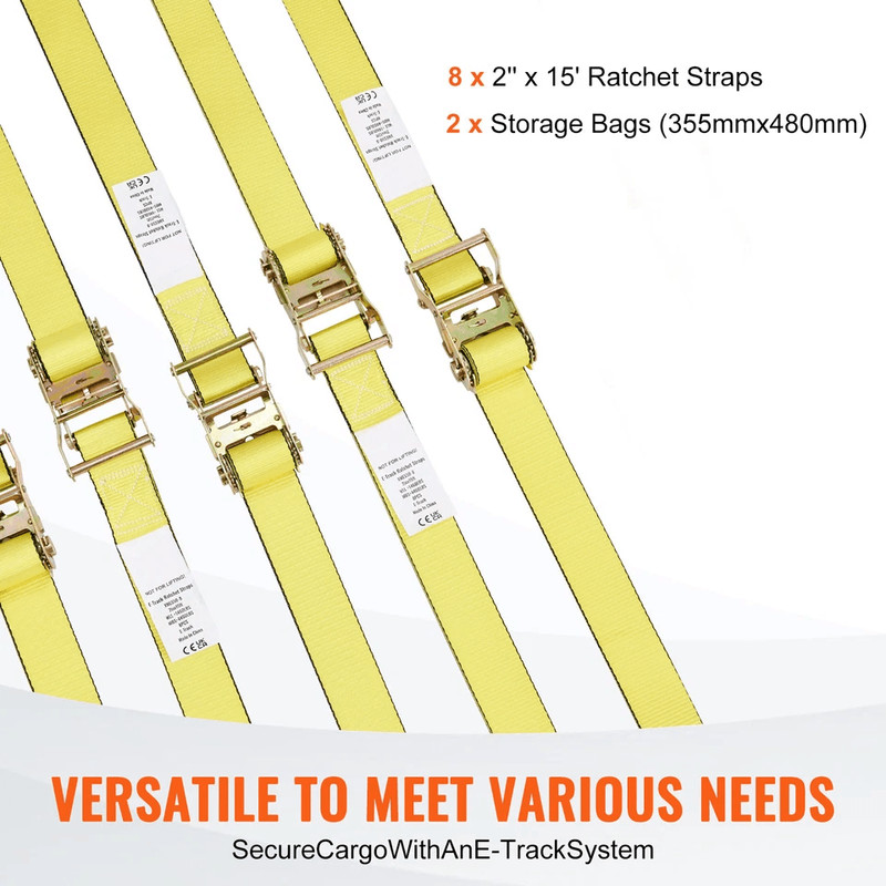 Ratchet Tie Down Straps Heavy Duty Cargo Securing Kit With E Track Hooks Storage Bag 5