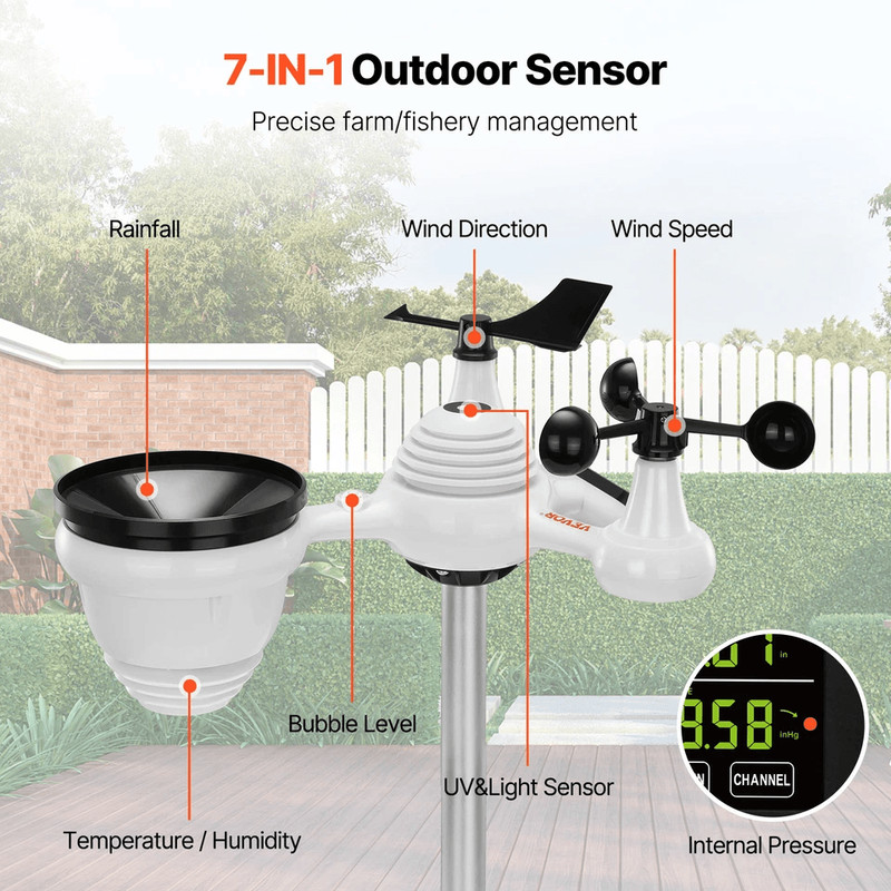 Wireless Weather Station Display Indoor Outdoor Solar Powered No WiFi Needed 1