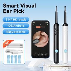 wifi visual ear cleaner otoscope camera, 500w hd earpick with 6 led lights & 4.0mm mini ear wax removal tool