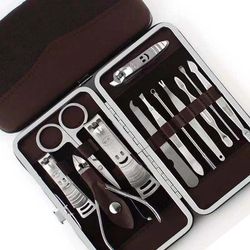 12pcs professional pedicure & manicure set, nail clippers, cuticle cleaner, grooming kit with case