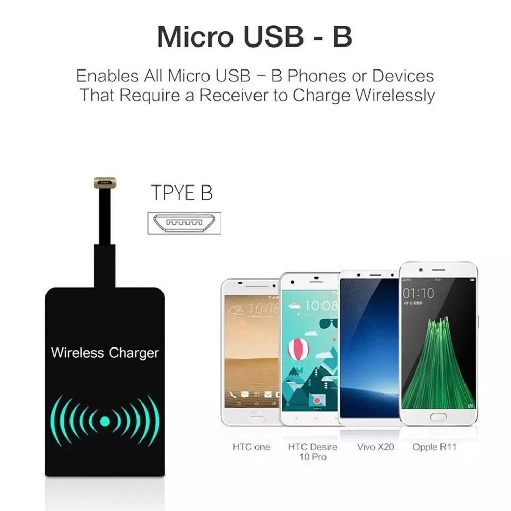 Fast Charging QI Wireless Adapter Compatible With Samsung Android Phones USB C  Micro USB 2