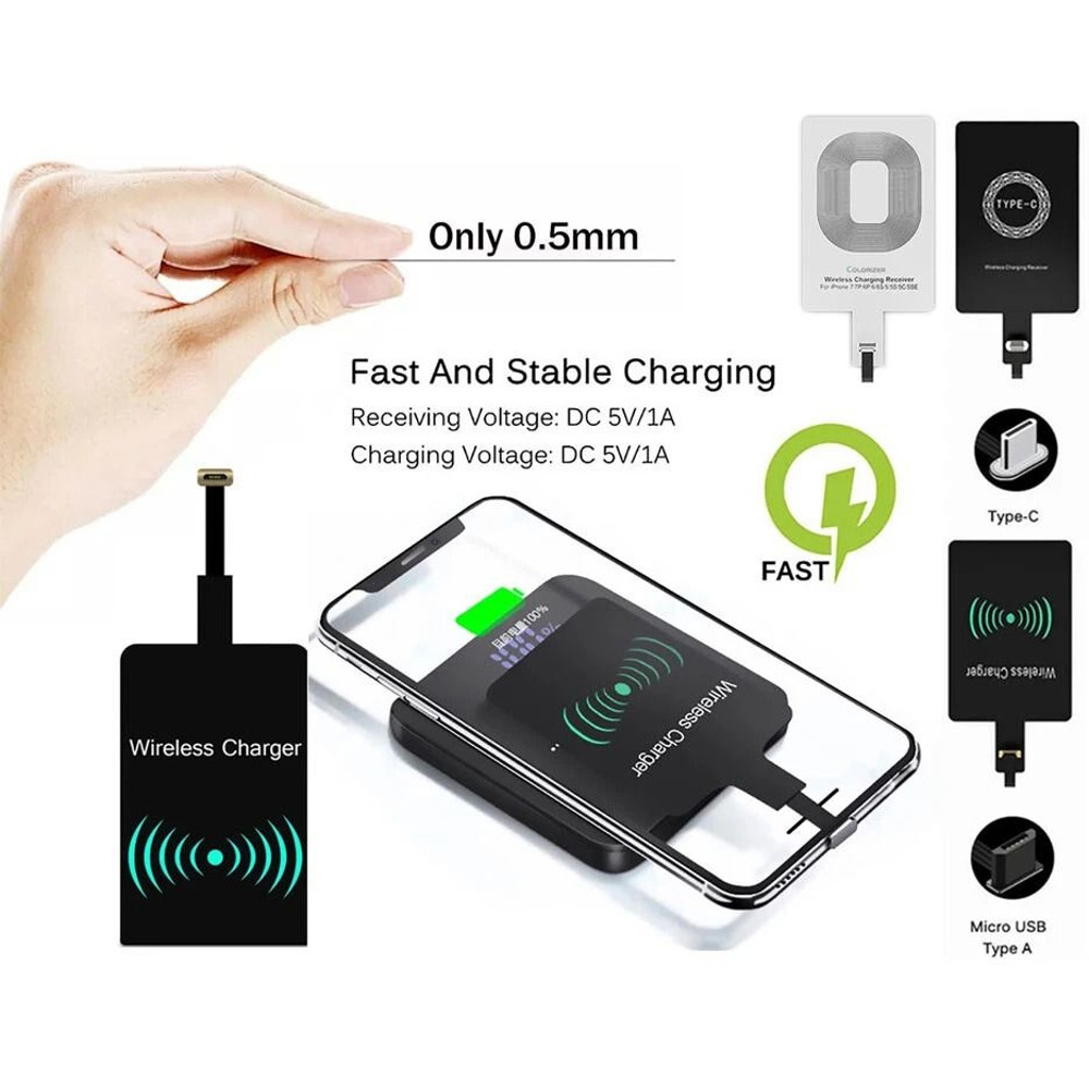 Fast Charging QI Wireless Adapter Compatible With Samsung Android Phones USB C  Micro USB 4