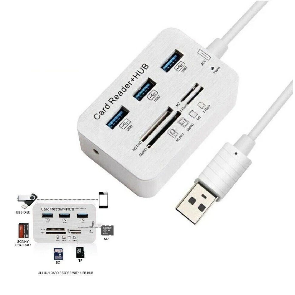 3in1 Aluminum USB 30 Hub Memory Card Reader Supports MS SD M2 TF Cards 1