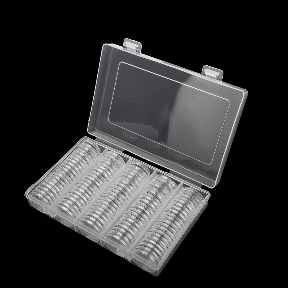 25mm Coin Capsules 100Pack Clear Round Plastic Holder For US Quarters Coin Collection Storage 2