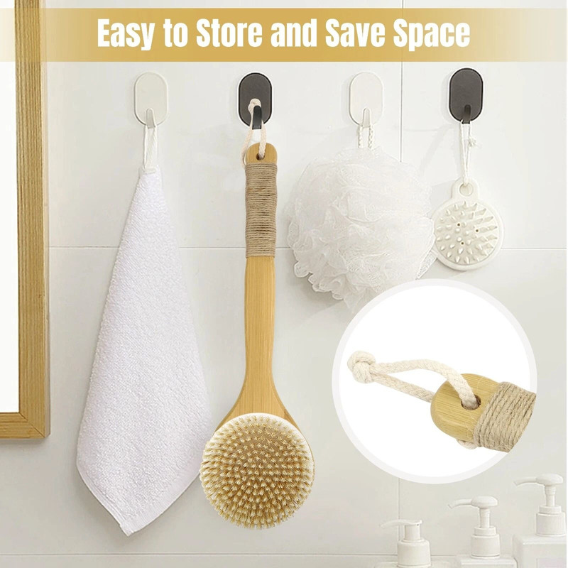 Bath Body Brush With Soft Bristles Long Bamboo Handle Back Scrubber For Shower AntiSlip Grip 3