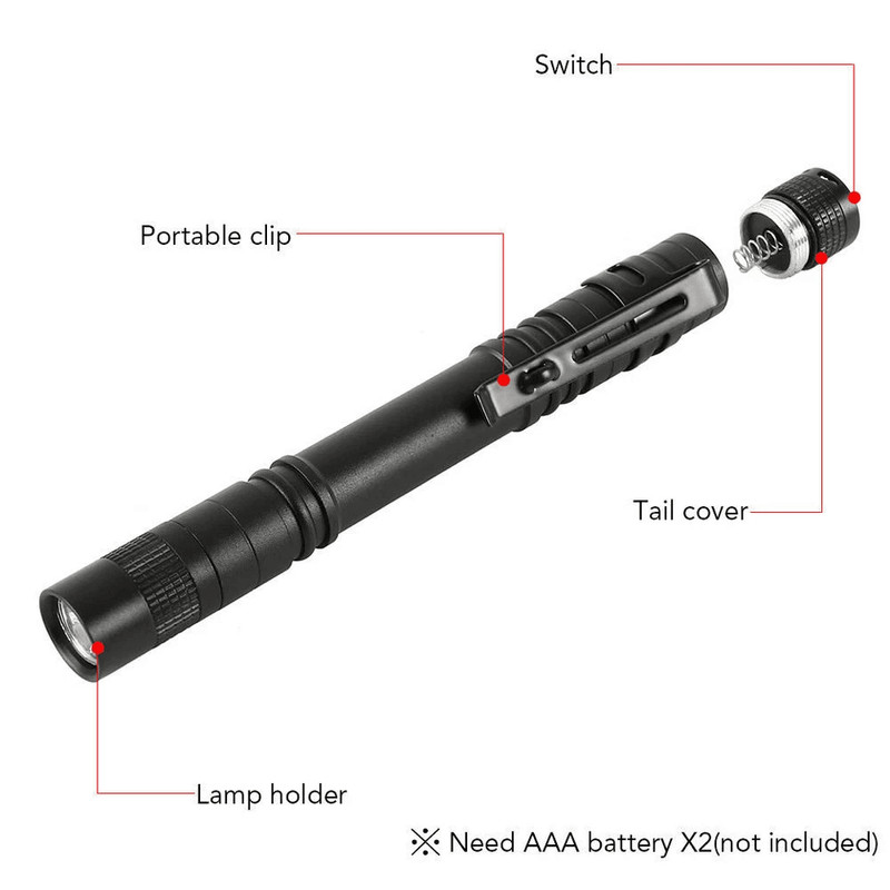 LED Mini Flashlight Penlight Clip On Portable Pen Torch Lamp High Brightness Aluminum Light For Out 3