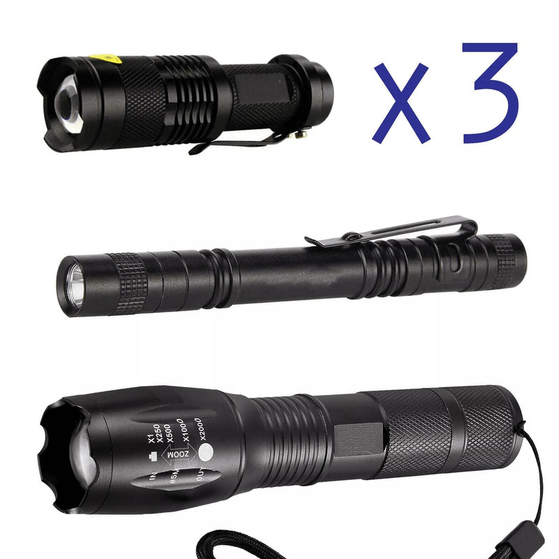 LED Flashlight Set High Powered Zoomable 5 Mode In Robust Aluminum 0