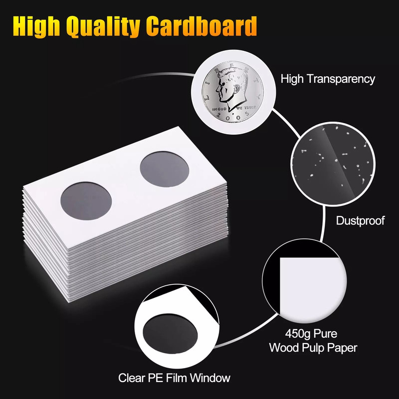 Coin Storage Flips 200 Pack Cardboard Mylar Paper Holders 2x2 For Collectors  Album Books 2