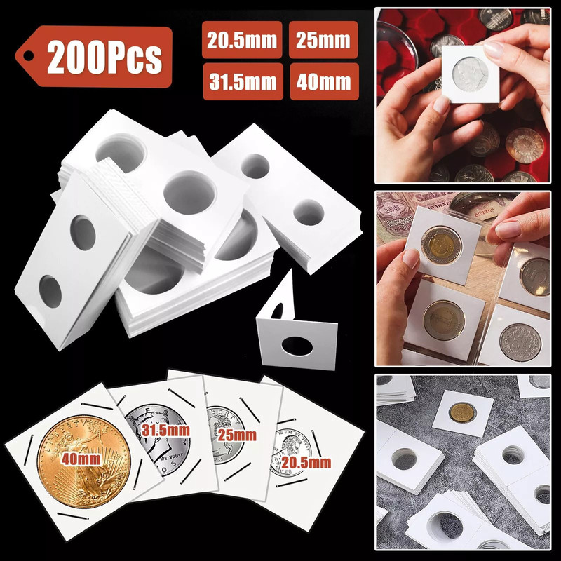 Coin Storage Flips 200 Pack Cardboard Mylar Paper Holders 2x2 For Collectors  Album Books 3