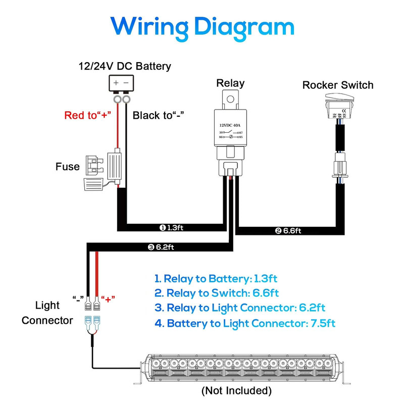 HeavyDuty 40A 12V Wiring Harness Kit Includes OnOff Switch Relay Fuse For LED Light Bars Fog Ligh 3