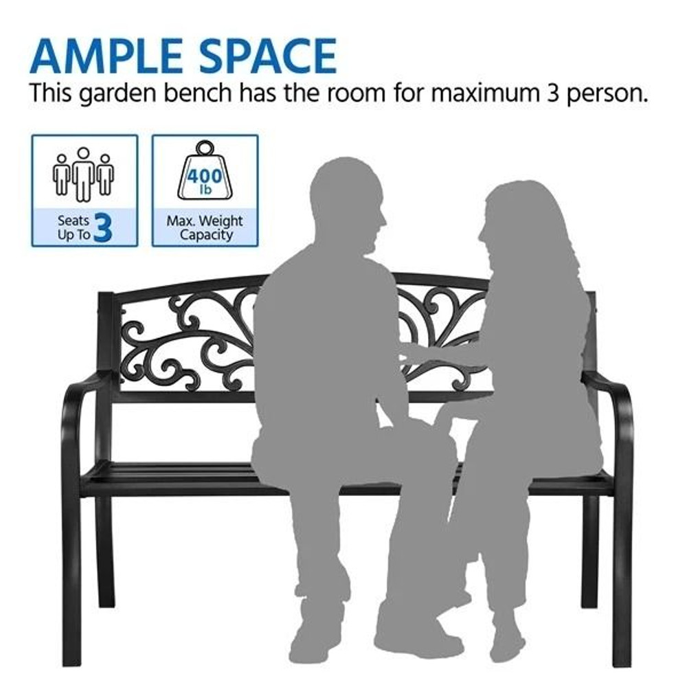 Antique Iron Patio Garden Bench Outdoor Yard Bench With Scroll Heart Design RustResistant Park Benc 9