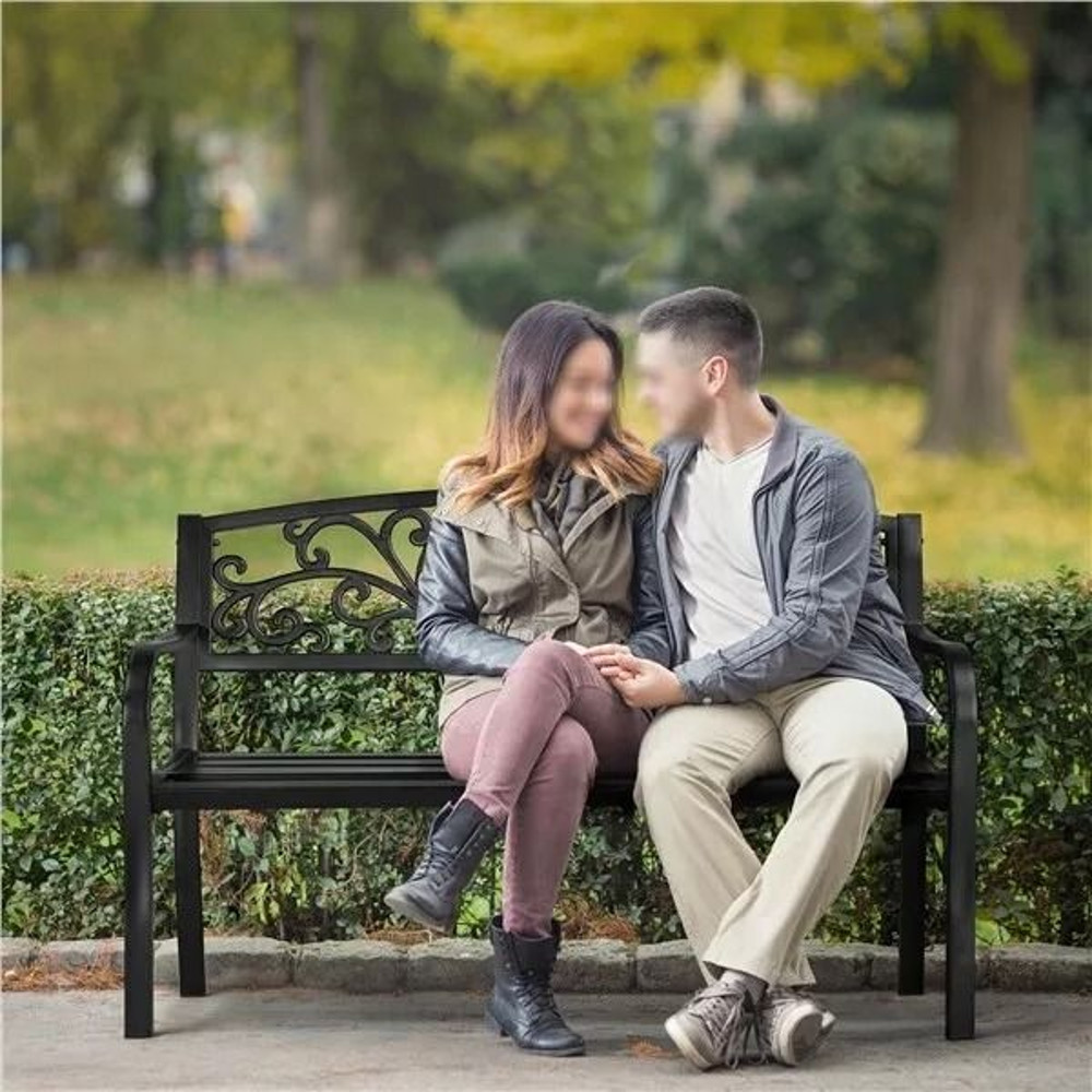 Antique Iron Patio Garden Bench Outdoor Yard Bench With Scroll Heart Design RustResistant Park Benc 10