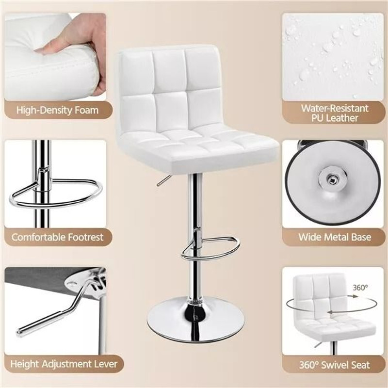 Bar Stools PU Leather Barstools Height Adjustable For Kitchen Island Counter Modern Swivel Stools W 3