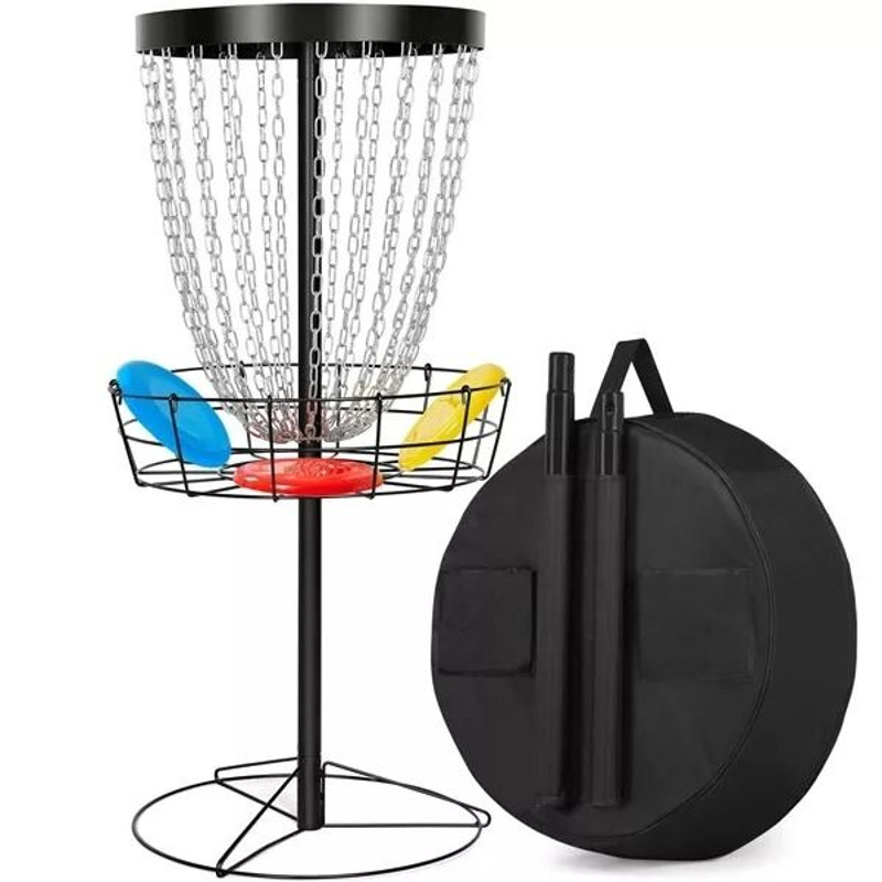 Heavy Duty Portable 24 Chain Disc Golf Basket With 3 Discs Practice Target For Backyard Travel 11