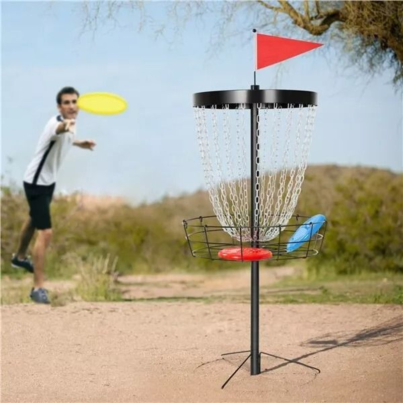 Heavy Duty Portable 24 Chain Disc Golf Basket With 3 Discs Practice Target For Backyard Travel 4