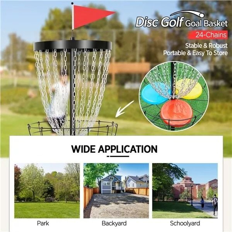 Heavy Duty Portable 24 Chain Disc Golf Basket With 3 Discs Practice Target For Backyard Travel 5