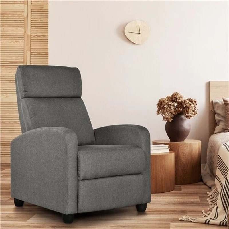Modern Single Recliner Chair Upholstered Sofa With Pocket Spring For Living Room Gray Linen Reclin 8