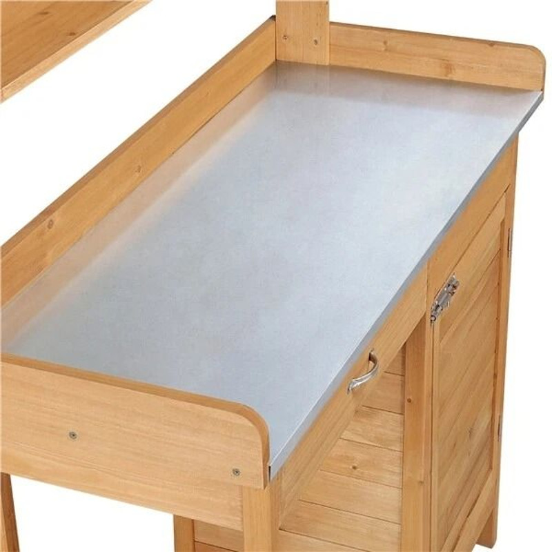 Wooden Garden Potting Bench Table Outdoor Work Bench With Cabinet Drawer Open Shelf For Planting 2
